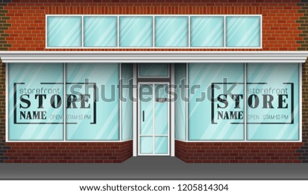 Brick store building design with big window