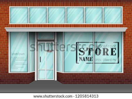 Brick store building design with big window