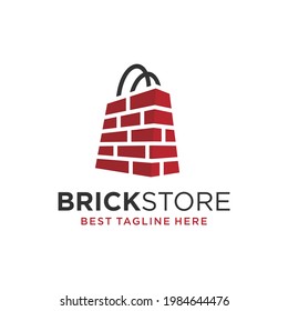 brick store logo template with shopping bag concept