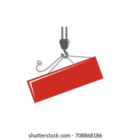 A brick is suspended from the crane. Color vector image.