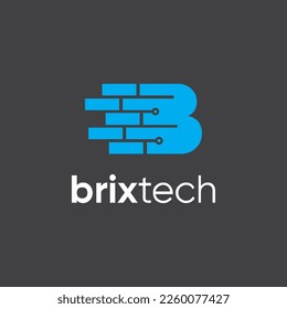 Brick technology logo design vector