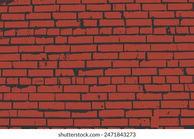 Brick texture. Bricks grungy background. Aged brick wall pattern. Red brick wall illustration.