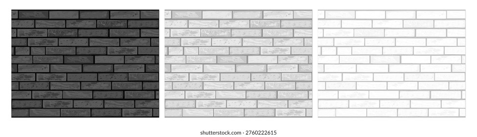 Brick texture collection with stone wall sketches. Vector old masonry elements and grunge architectural blocks. Exterior brickwork patterns for building facades, house walls and cladding surfaces