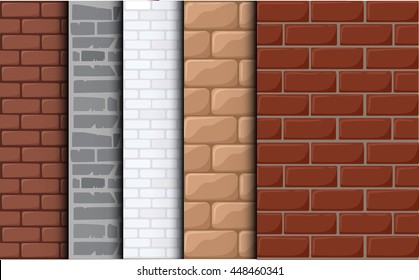 Brick texture vector background. Set texture of a  tile. Cartoon background for game elements isolated.