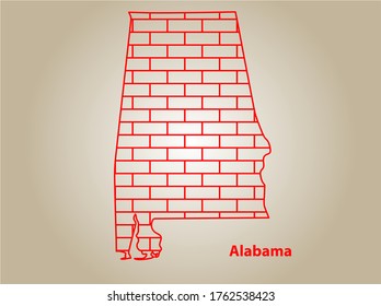 Brick textured map of United State Alabama - vector illustration EPS 10