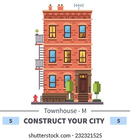 Brick townhouse. Set of elements for the construction of urban and village landscapes. Vector flat illustration