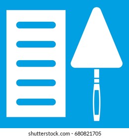 Brick and trowel icon white isolated on blue background vector illustration