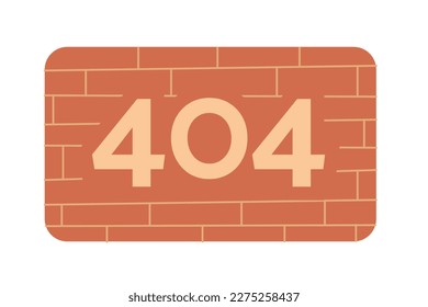 Brick wall 404 page not found illustration. Internet connection fail. Brickwork texture flat vector 2D cartoon icon on white. Editable error flash message for app web design. Catamaran Bold font used