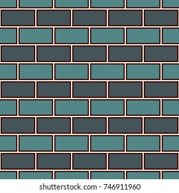 Brick wall abstract background. Blue colors seamless pattern with classic geometric ornament. Bricks motif. Repeated rectangular blocks. Digital paper, textile print. Vector art
