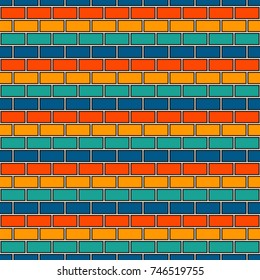 Brick wall abstract background. Bright colors seamless pattern with classic geometric ornament. Bricks motif. Repeated rectangular blocks. Digital paper, textile print. Vector art