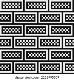 Brick wall. Abstract seamless fashion trend pattern fabric textures, black and white pattern, pixel art vector monochrome illustration. Design for web and mobile app.