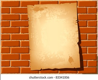 Brick wall with aged paper