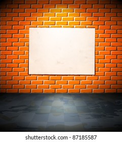 Brick wall with aged wallpaper