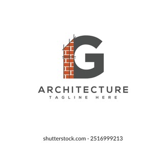 Brick wall and architecture letter G logo design element.