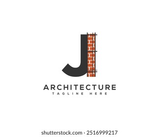 Pared de ladrillo y arquitectura letra J elemento de diseño de logotipo.