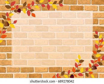 Brick wall in autumn landscape vector frame