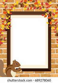 Brick wall in autumn landscape vector frame