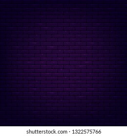 Brick wall background. Illuminated texture. Dark neon light. 