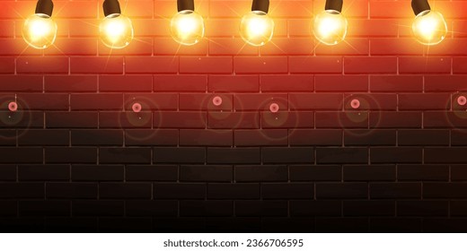 Pared de ladrillo, fondo, luz de la bombilla