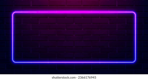 Pared de ladrillo, fondo, marco de luz de neón