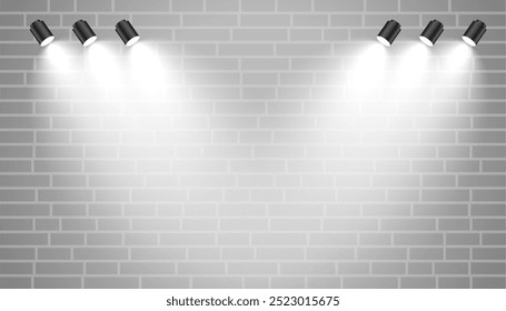 brick wall background with realistic bright focus light effect vector