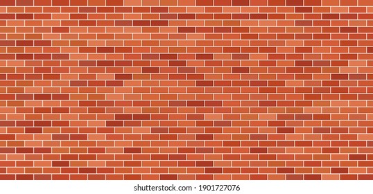 Brick wall. Brick background. Red and brown texture. Old brickwork. Pattern of building with stone and concrete. Vintage tile for house. Masonry and cement for new construction of exterior. Vector.