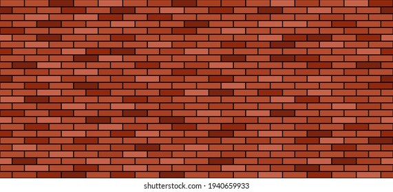 Brick wall background. Red and brown brick stones texture, building or house constructionl. Seamless pattern. Vector illustration 