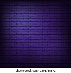 Brick Wall Background. Wallpaper Is Dark Purple With Shadows On The Edges. Background For Neon Illustrations And Other Design Works.