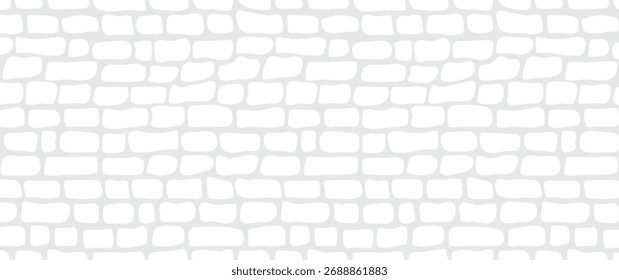Fundo de parede de tijolo, padrão de paralelepípedo de telha branca sem costura, textura de pedra de bloco. Cozinha cerâmica bg, pedra do metrô repetir. Banner de edifício de desenhos animados cinza rock. Ilustração simples do vetor de arquitetura