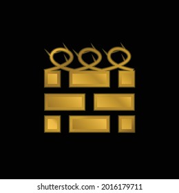 Brick Wall With Barbed Wire gold plated metalic icon or logo vector