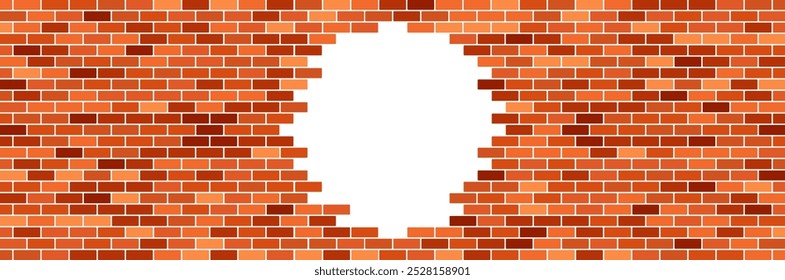 brick wall with big round damage area in middle banner template 
