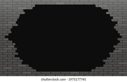 Brick wall with a black hole. Template for copy space. Vector background