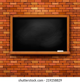 Brick wall with a blackboard. Vector.