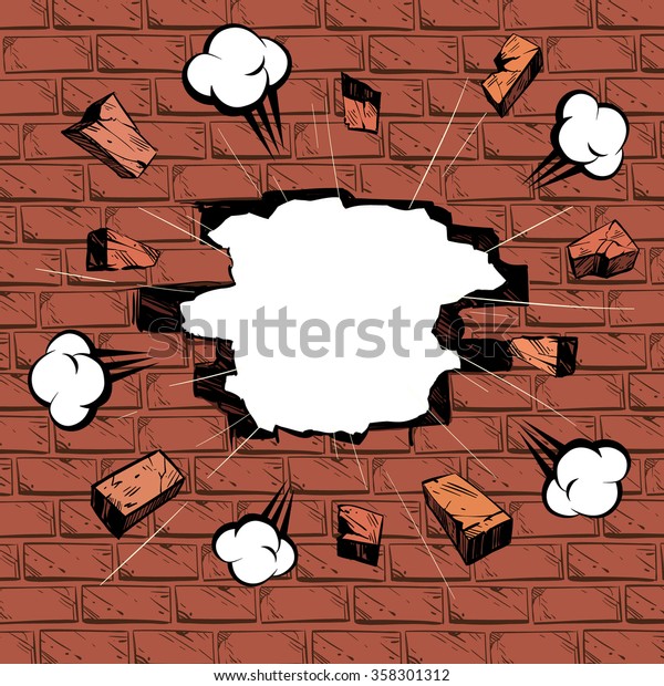 Brick in the wall. Boom comics backgrounds, vector\
illustration 