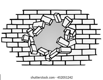 Brick Wall Break Through Black Vector Illustration