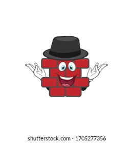 brick wall cartoon characters design with expression and hat
