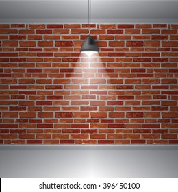 Brick wall and ceiling lamp, abstract retro vintage interior, Vector background