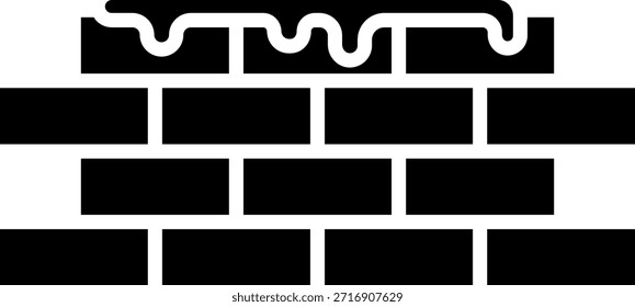 Pared de ladrillo con cemento o mortero, icono de construcción