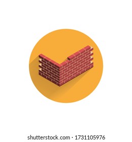 Brick wall colorful flat icon with long shadow. Bricks flat icon