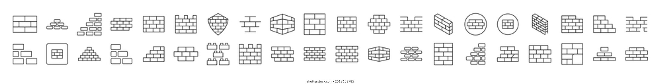 Pared de ladrillo, conjunto de iconos de construcción para UI, carteles, libros, App. Trazo Editable. Conveniente para los Sitios web, libros, tarjetas, App