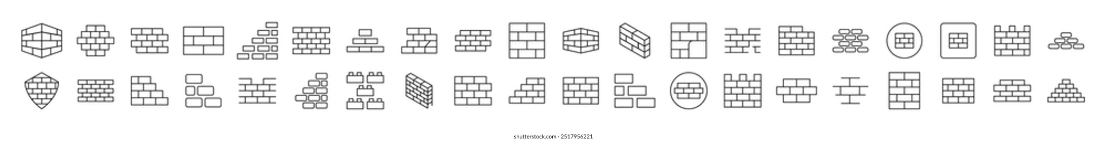 Parede de tijolo, Pacote de construção de ícones finos. Traço editável. Adequado para sites, livros, cartões, aplicativos