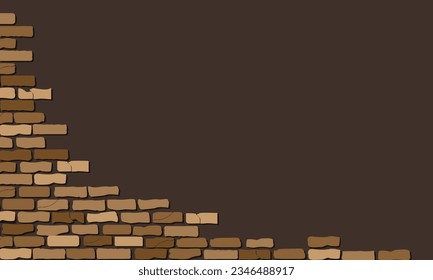 Brick wall crack brown surface for copy space vector background. brown tone brick wall on brown backdrop
