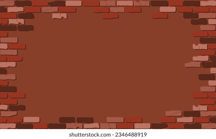 Brick wall crack brown surface for copy space vector background. brown tone brick wall on brown backdrop