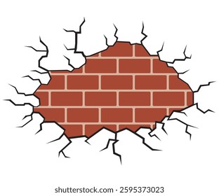 Brick wall with cracked lines flat illustration  
