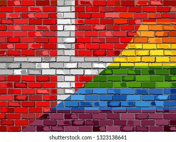 Brick Wall Denmark and Gay flags - Illustration