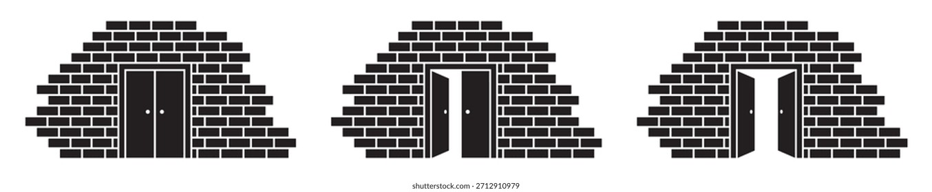 Brick wall door icon, vector illustration