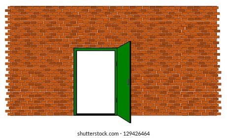 Brick wall with door open