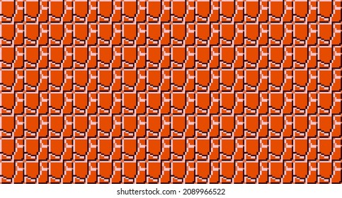 Brick wall. An eight-bit pixel masonry of a brown wall in the style of old video games. Pixel background. Vector illustration 