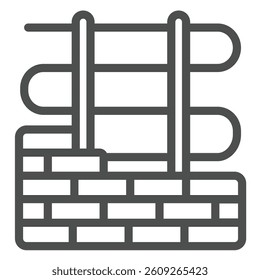 Brick wall with electrical wiring line icon, electrician service concept. Vector graphics. Electricity safety, repair sign on white background, outline style icon for mobile or web design