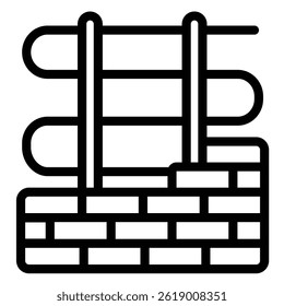 Brick wall with electrical wiring line icon, electrician service concept. Vector graphics. Electricity safety, repair sign on white background, style mobile or design
